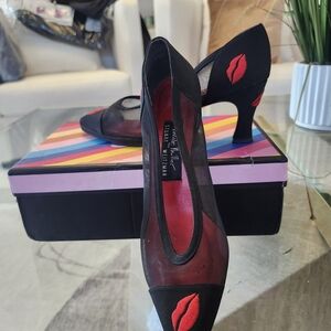 Nicole Miller Black and Red Heels with Lip Detail